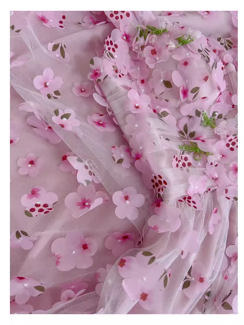 Cute A Line Pink Tulle Flowers Long Prom Dress