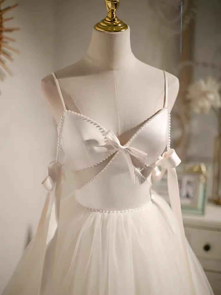 Sexy A line Spaghetti Straps Tulle White Short Homecoming Dresses