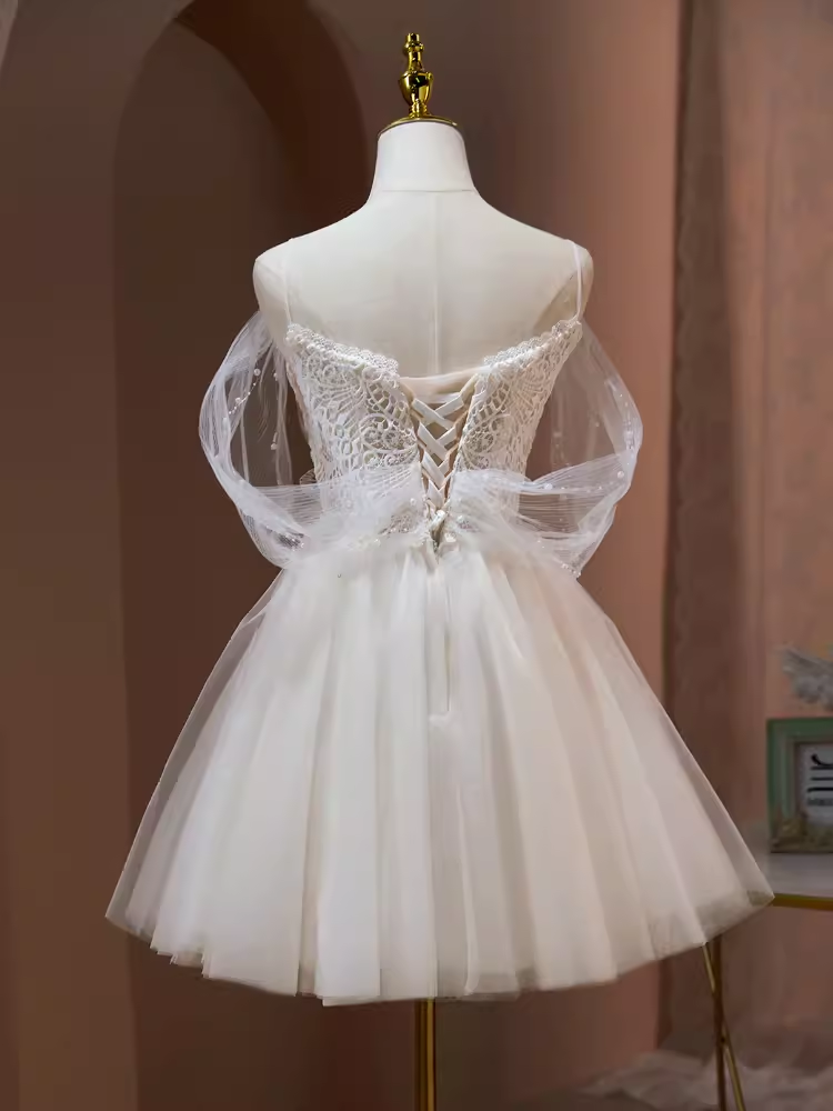 Sexy A line Off The Shoulder Tulle White Short Homecoming Dresses
