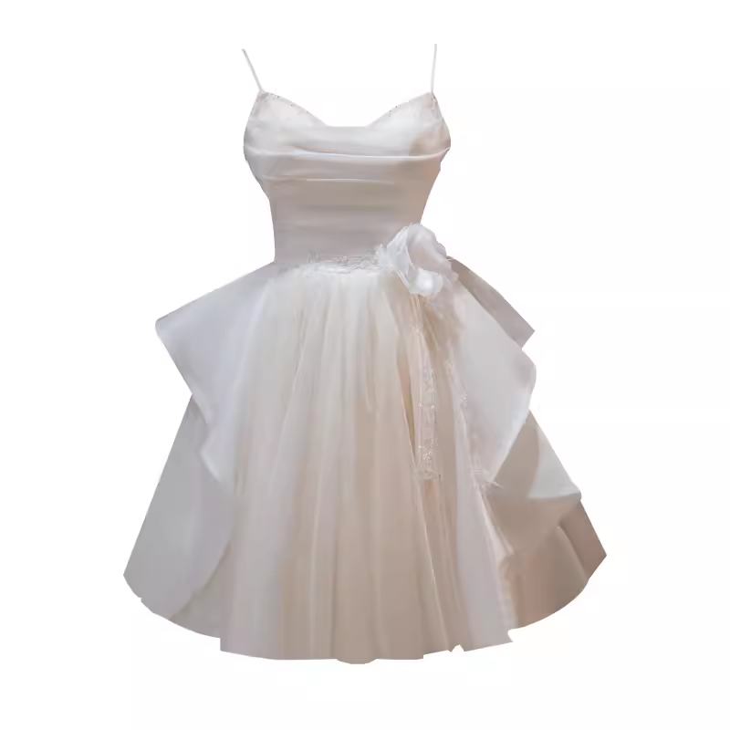 Sexy A line Spaghetti Straps Tulle White Short Homecoming Dresses