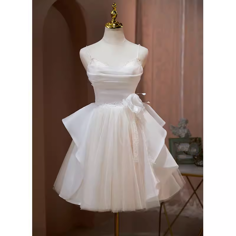 Sexy A line Spaghetti Straps Tulle White Short Homecoming Dresses