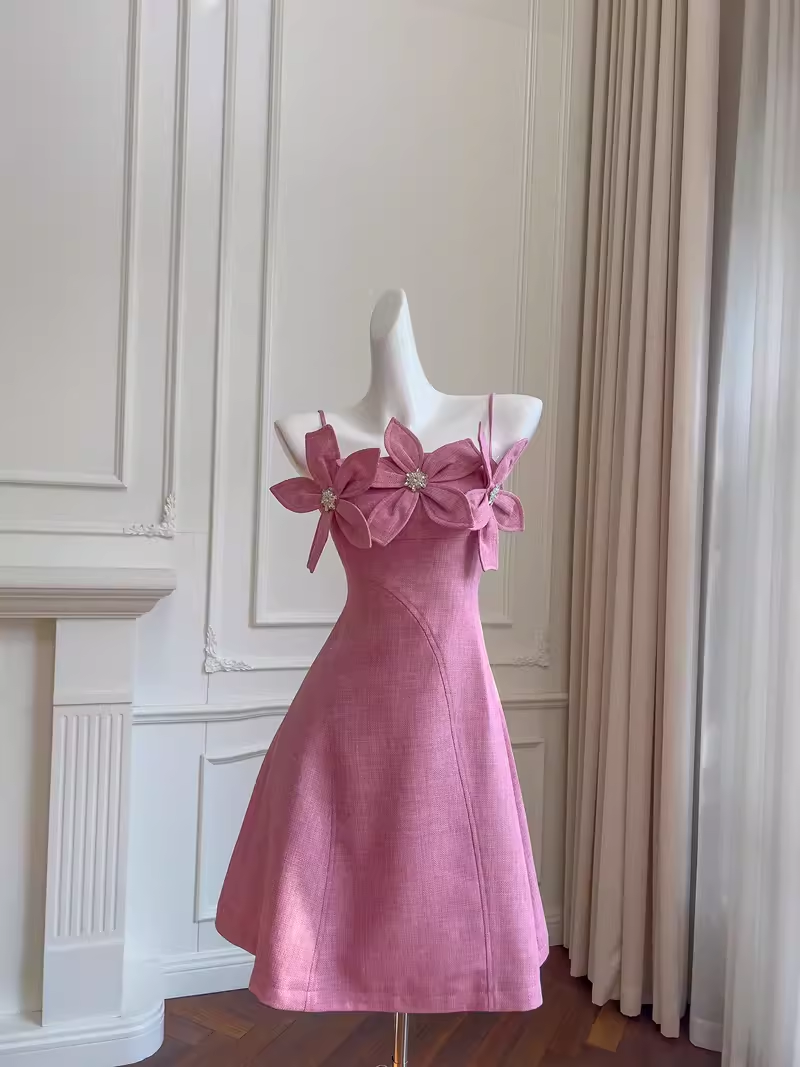 Unique A line Straps Pink Homecoming Dress 18th Birthday Outfit