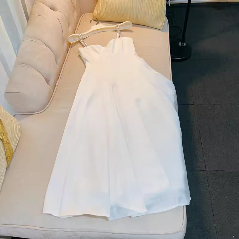 Simple A line Straps White Homecoming Dress 21st Birthday Outfit
