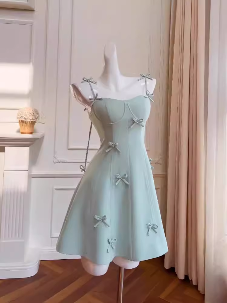 Simple A Line Straps Mint Green Satin Homecoming Dress 21st Birthday Outfit With Bow