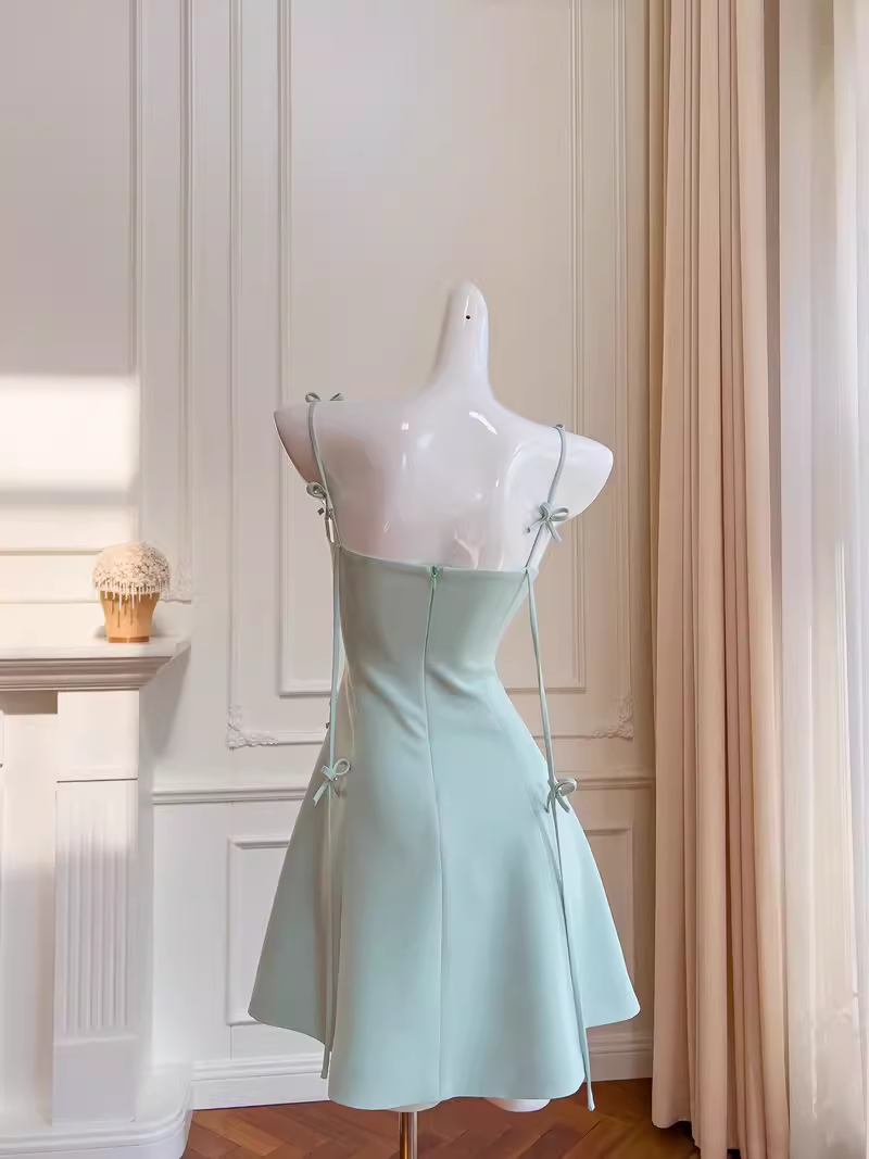 Simple A Line Straps Mint Green Satin Homecoming Dress 21st Birthday Outfit With Bow