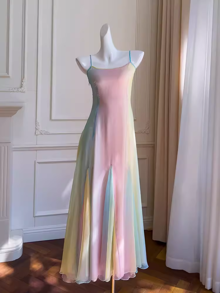 Fairytale A Line Ombre Chiffon Straps Long Prom Dress