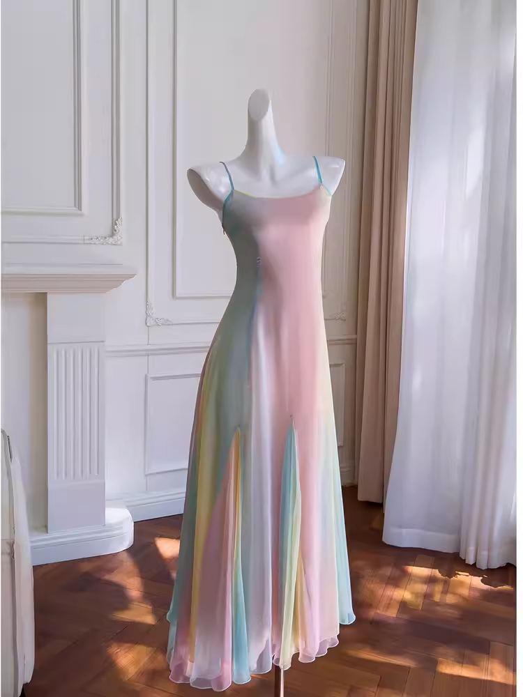 Fairytale A Line Ombre Chiffon Straps Long Prom Dress