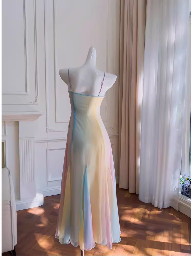 Fairytale A Line Ombre Chiffon Straps Long Prom Dress