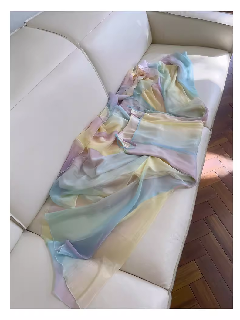 Fairytale A Line Ombre Chiffon Straps Long Prom Dress