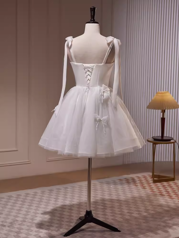 A Line Straps White Tulle Homecoming Dress 18th Birthday Outfits