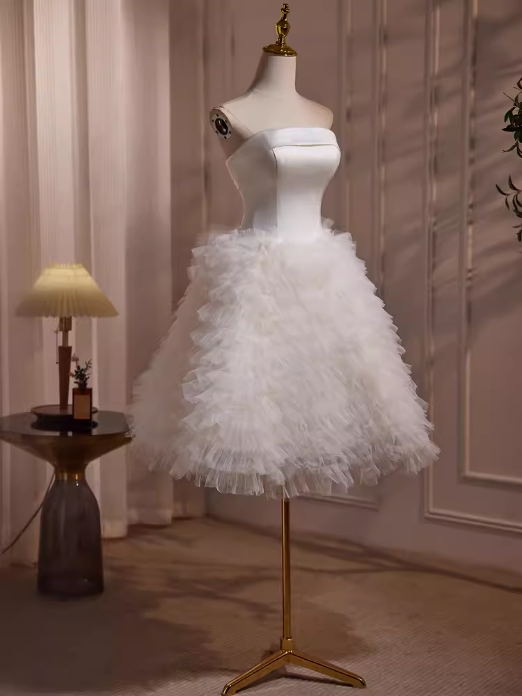 Ball Gown Strapless White Satin Homecoming Dress 18th Birthday Outfits