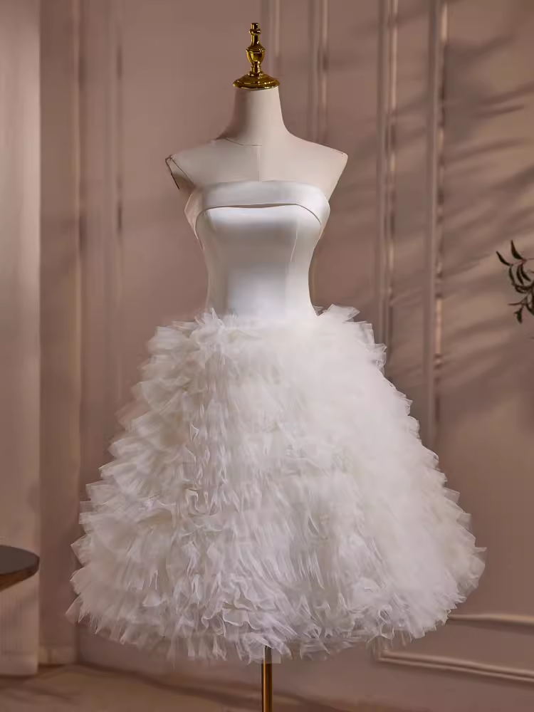 Ball Gown Strapless White Satin Homecoming Dress 18th Birthday Outfits
