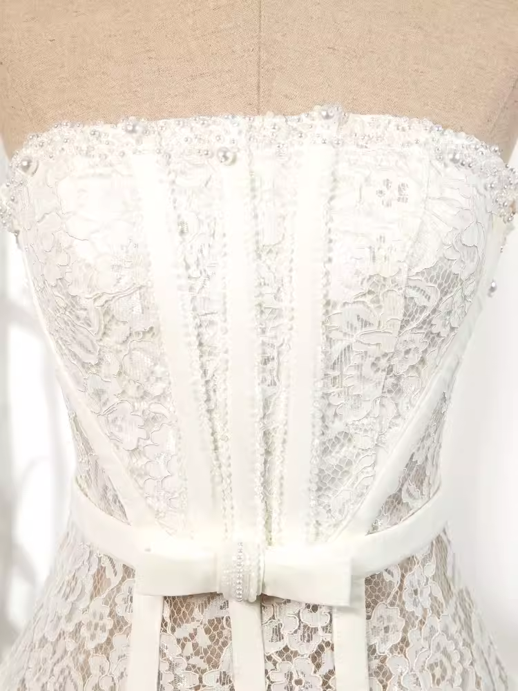 Unique A line Strapless Lace Tulle Homecoming Dress 18th Birthday Outfits