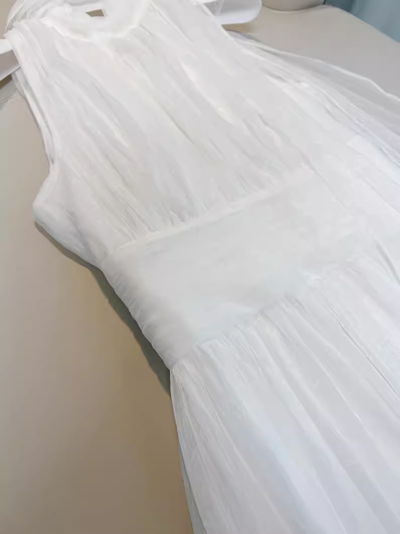 Simple A line High Neckline Tulle White Prom Dress