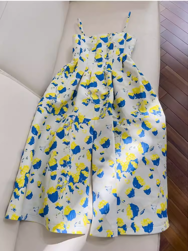Simple A line Spaghetti Straps Satin Floral Prom Dress