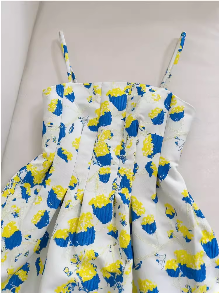 Simple A line Spaghetti Straps Satin Floral Prom Dress