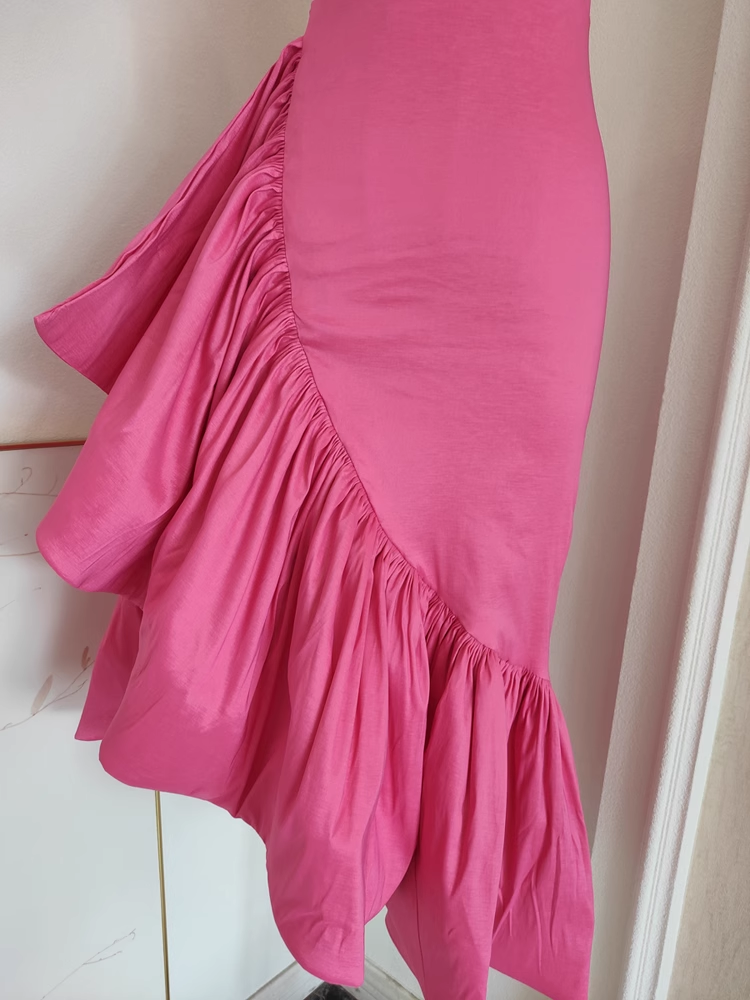Sexy Sheath Spaghetti Straps Hot Pink Satin Dinner Party Dresses Birthday Outfits