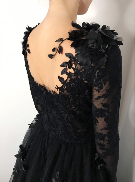 Black Long Prom Dress Gothic style Wedding Dress Tulle Evening Dress