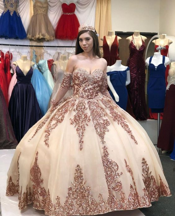 Princess Sparkly Sweet 16 Quinceanera Dress Sequin Applique Beaded Pageant Party Dress Mexican Girl Ball Gown