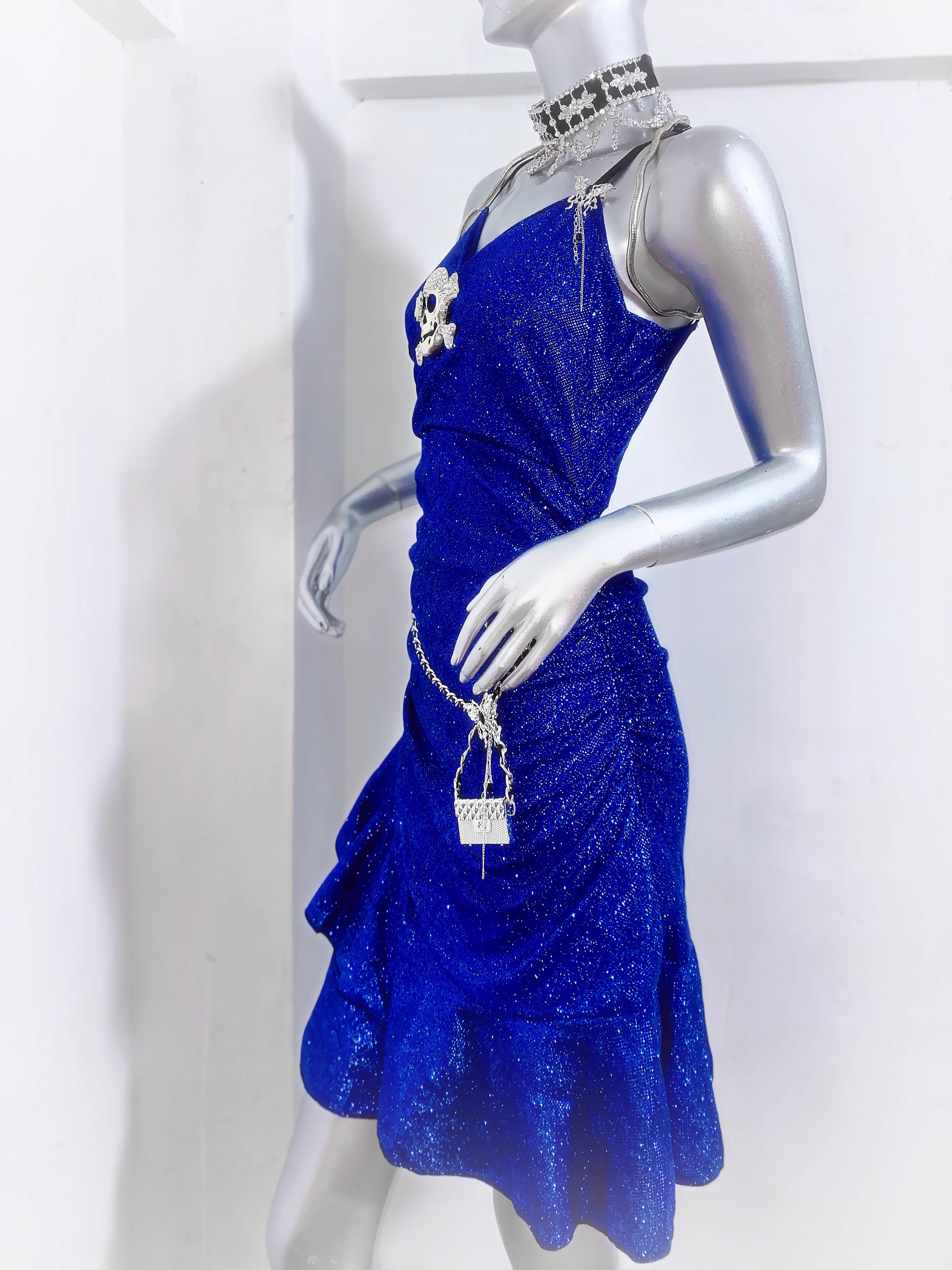 Gorgeous Spaghetti Straps Royal Blue Satin Ruffles Homecoming Dress Cocktail Dress