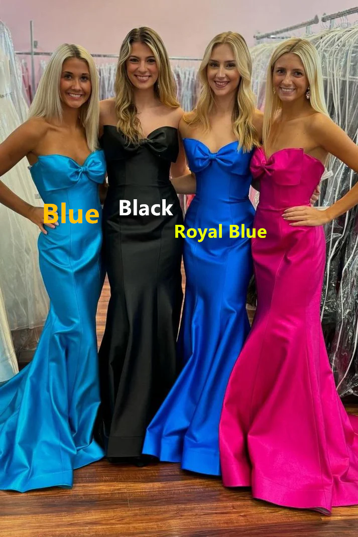 Chic Bow Strapless Mermaid Evening Dress Hot Pink Prom Dress