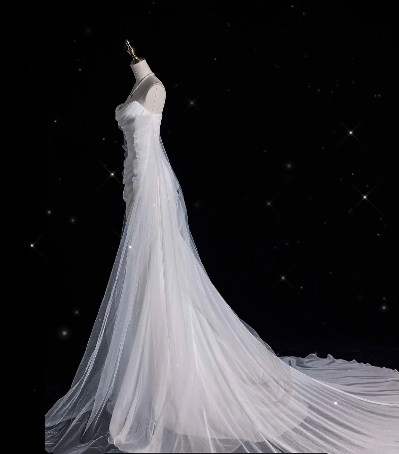 Vintage Mermaid Strapless Tulle Long White Wedding Dresses