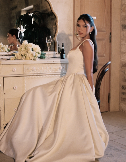 Simple Ball Gown Straps Ivory Satin Long Wedding Dresses Bridal Dress