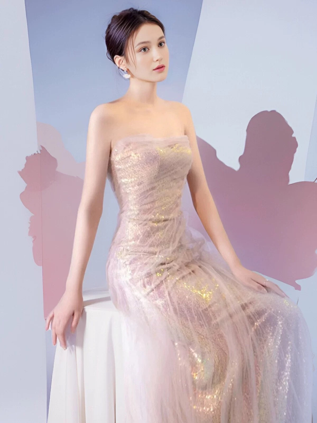 Sexy Mermaid Halter Pink Sequin Long Prom Dress Evening Dress Formal Dress