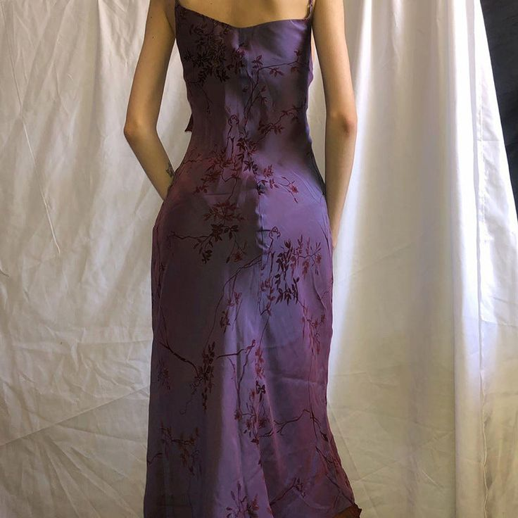 Purple Vintage Print Prom Dress Straps Party Evening Gown