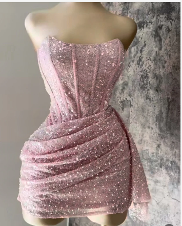 Sexy Sheath Strapless Pink Sequin Homecoming Dresses Short Birthday Outfits