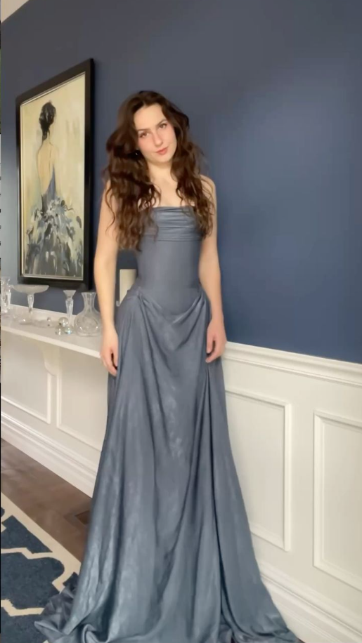Classy Gray Satin Pleated Mermaid Party Dress Long Wedding Guest Dress