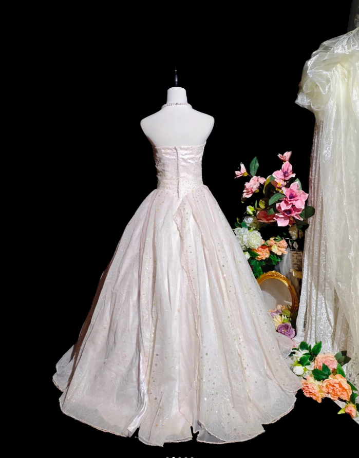 Fairy Strapless Pink Tulle Sequin Quinceanera Dress Sweet 16 Dress