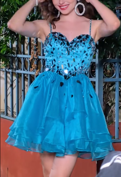 Charming Blue Spaghetti Straps Tulle Sequin A Line Short Homecoming Dress 19th Birthday Outfits