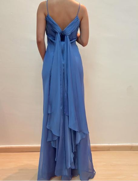 Simple Navy Blue Chiffon A Line Prom Dress,Long Party Evening Gown