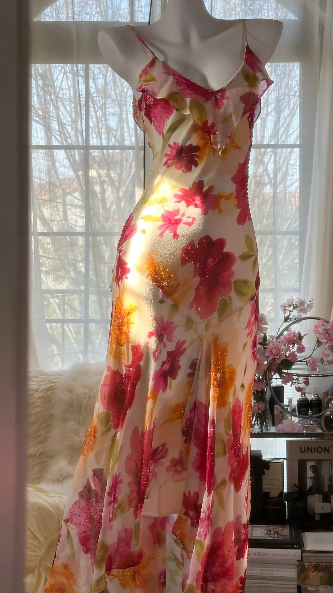 Pretty Chiffon Print Floral Beaded Mermaid Evening Dress Long Formal Party Dress