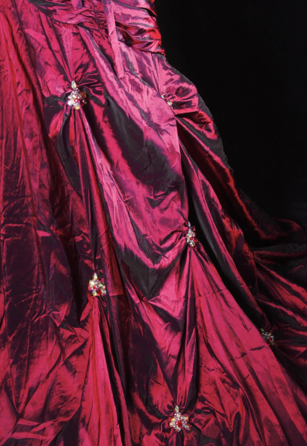 Retro Burgundy Strapless Satin Pleated Mermaid Long Party Dress Birthday Dress With Beads