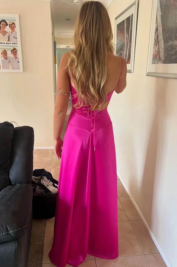 Elegant Spaghetti Straps Lilac Satin Long Wedding Guest Dress Bridesmaid Dress