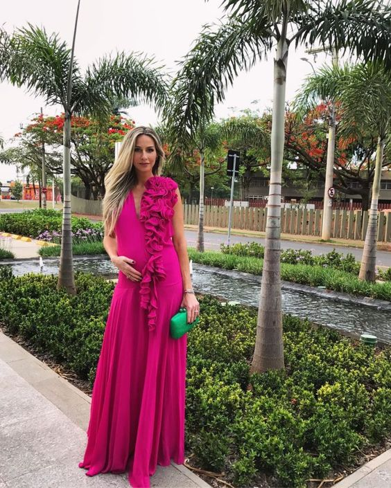 Modest Fuchsia Floor Length Prom Dress,Charming Evening Dress