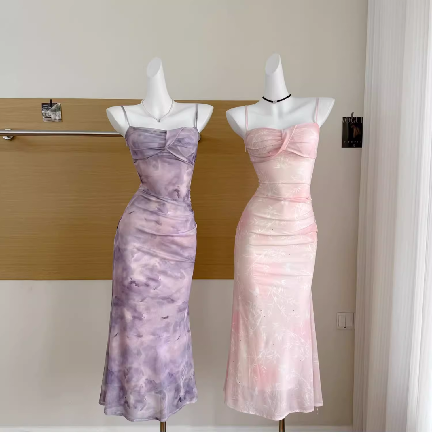 Pink Floral Suspender Dress Sexy Waist Beautiful Long Vacation Dress