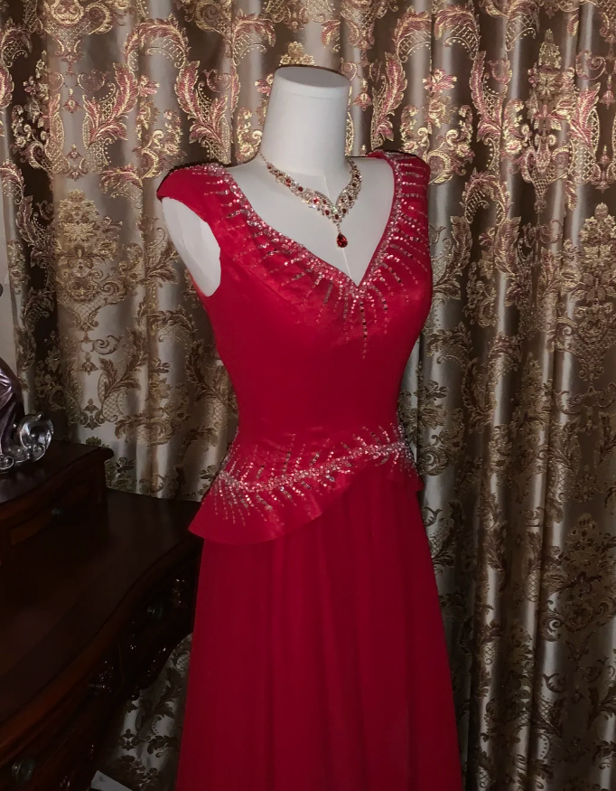 Glitter V Neck Sleeveless Satin Tulle Beaded Mermaid Long Evening Dress Party Gown