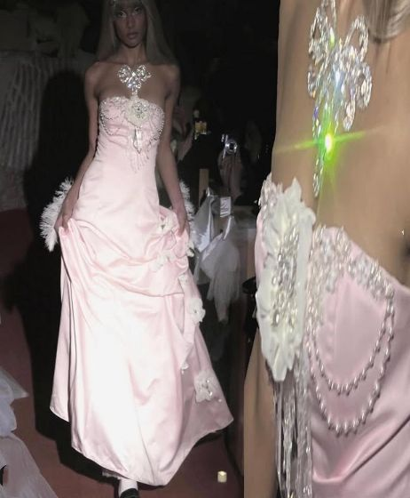 Sweet Pink A Line Prom Dress,Satin Pearls Ball Gown Evening Dress