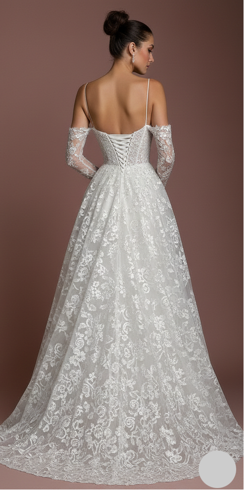 Champagne Lace Wedding Dress Vintage Long Aesthetic Romantic