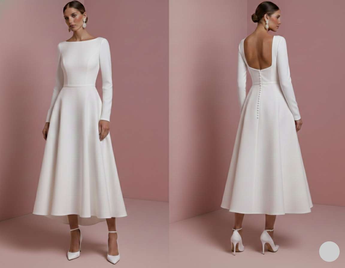 Civil Sleeve Wedding Dress Simple Long Short Train Minimal