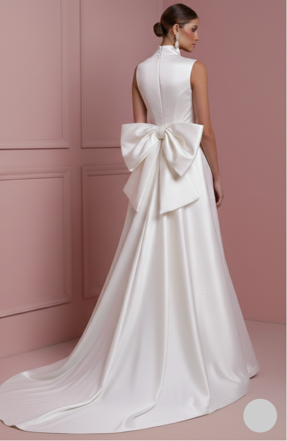 Column Crepe Wedding Dress High Long Neck Professional Bridal