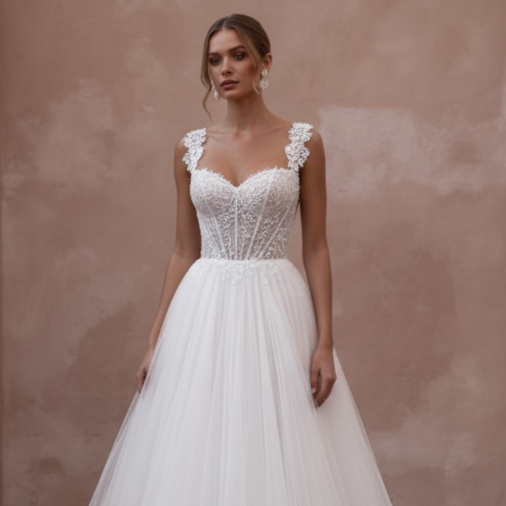 Corset Back Wedding Dress Long Tulle Princess Gown