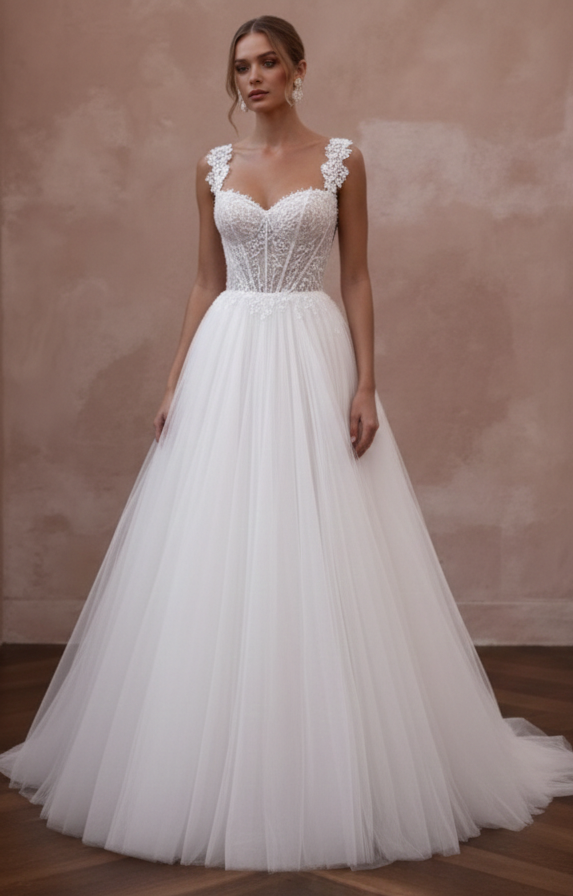 Corset Back Wedding Dress Long Tulle Princess Gown
