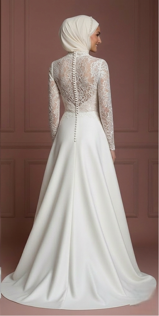 Custom Made Hijab Wedding Dress Tailored Bridal Muslim
