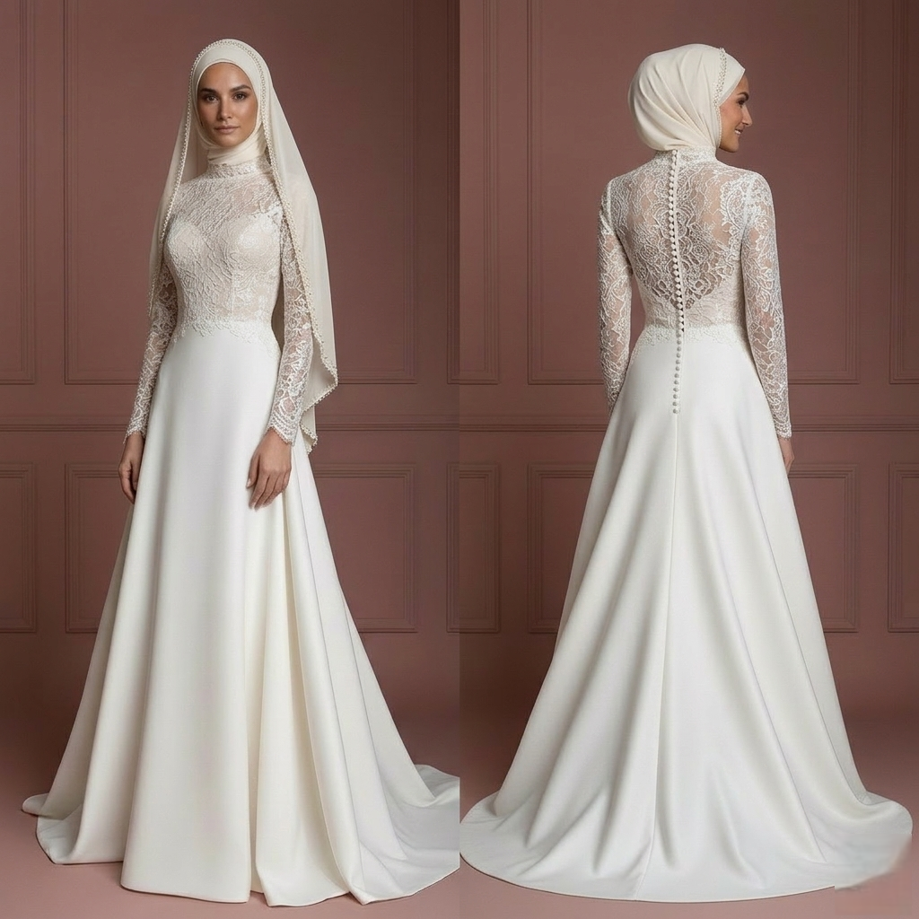 Custom Made Hijab Wedding Dress Tailored Bridal Muslim