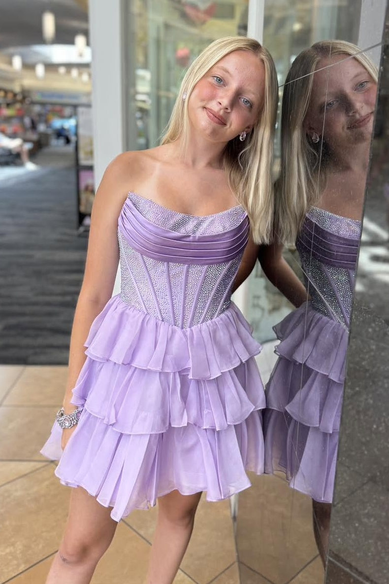 Cute A Line Strapless Yellow Corset Homecoming Dress with Ruffles Beading