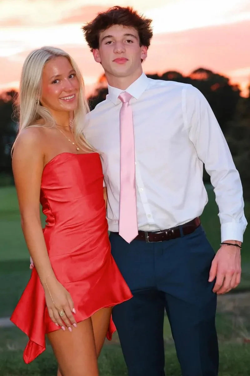 Cute A Line Strapless Pink Satin Short Homecoming Dress